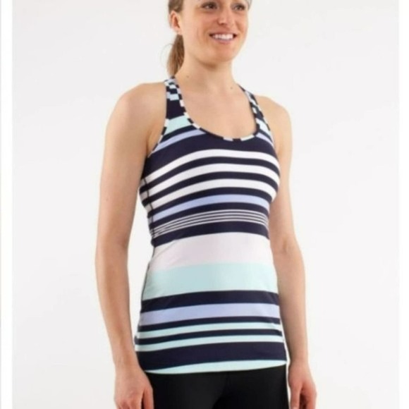 Lululemon Cool Racerback Discover Striped Athletic Scoop Neck Tank Top Size 4 - Picture 1 of 7